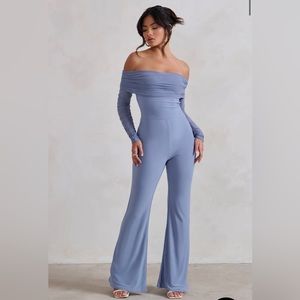 Club L London Off-Shoulder Blue Jumpsuit